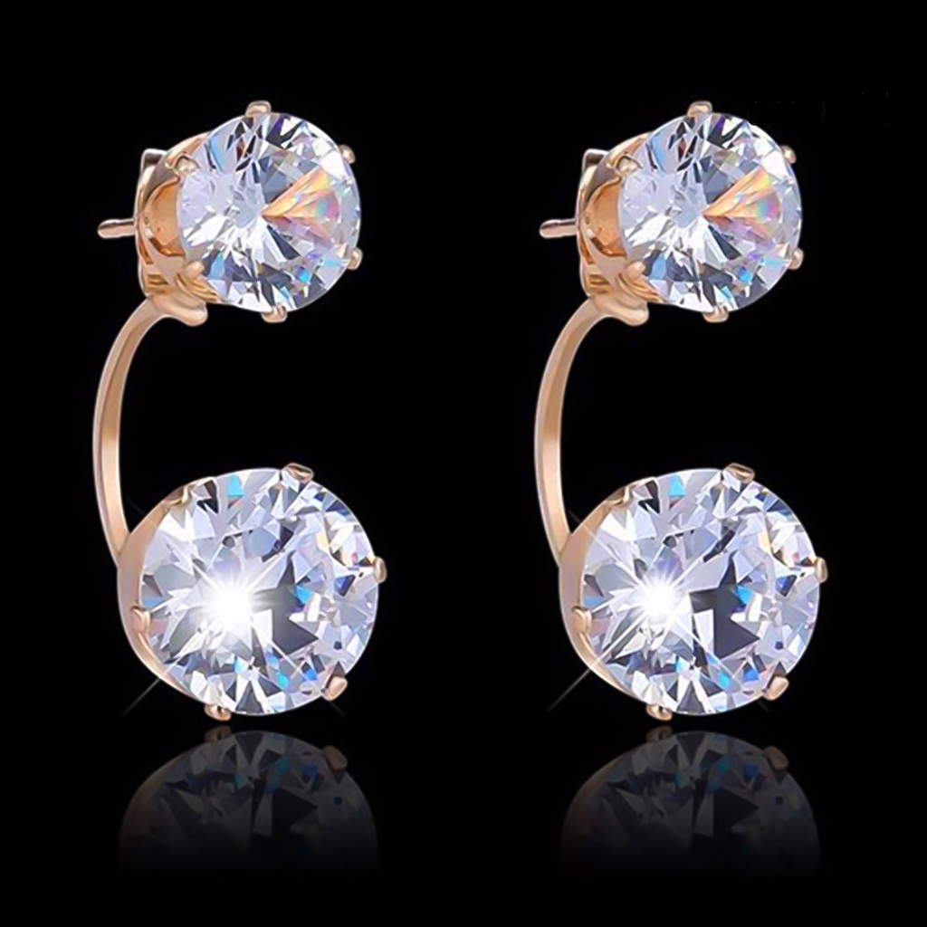 OW@ Ear Studs Double Rhinestones Fashion Drop Alloy Women Ear Jacket Earrings Jewelry for Party