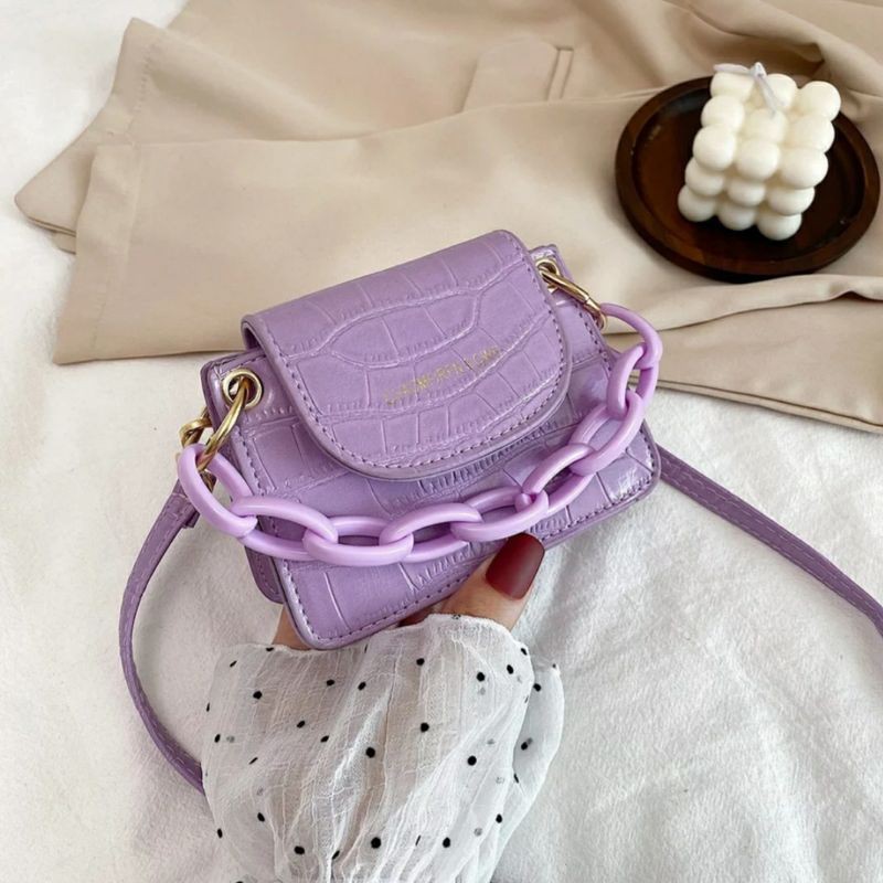 dem_sare / DS1075 - 3.3 FASHION SALE - HF LILAC Tas Selempang Wanita Croco Mini Lilac Rantai JENINIE