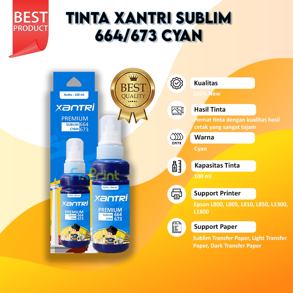 Tinta Xantri Premium Sublim 664 673 Printer 100 L200 L110 L120 L210 L220 L310 L350 L355 L360 L365 L800 L805 L810 L850 L1300 L1800