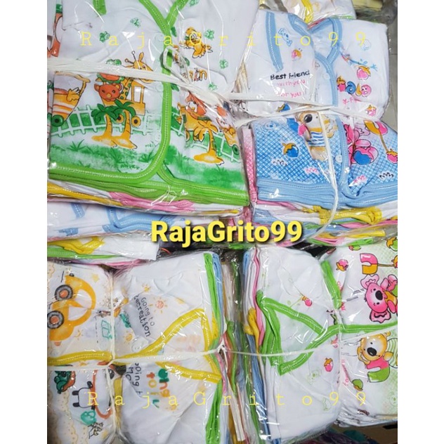 Baju Bayi Pendek Putih KATUN Sablon (Grosir 12pcs) Baju Bayi Atasan Lengan Pendek Cotton Print XL