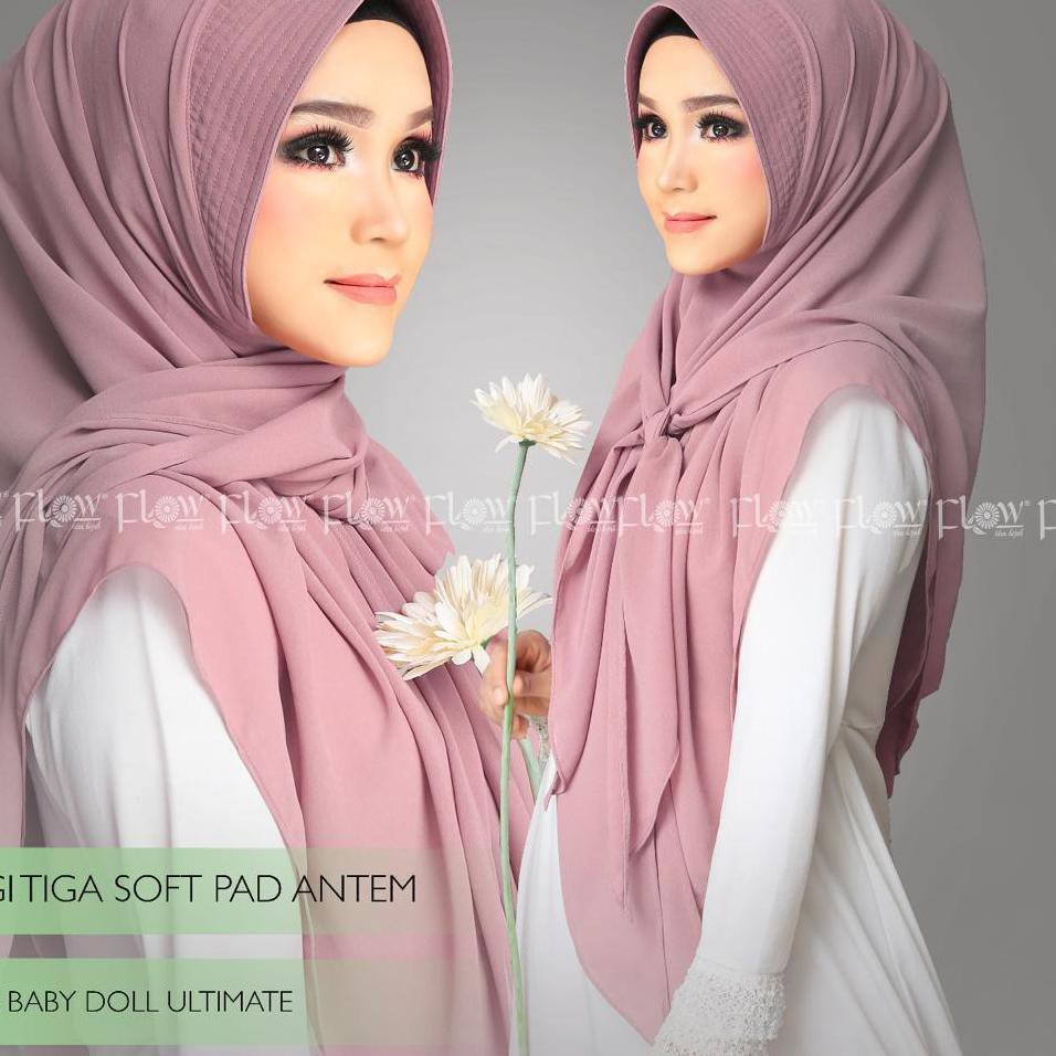 HARGA GROSIR >> Jilbab Ceruti Segitiga Soft Pad Antem Ori Flow