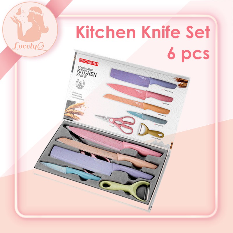 LOVELYQ Pisau Dapur Set Wheat Straw - kitchen knife set 6 in 1 LQ-DA-210
