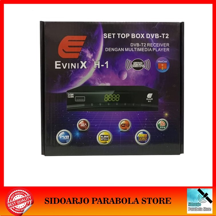 Set Top Box STB Evinix H-1 DVB-T2 UHF Digital Support Internet Receiver TV Antena Biasa