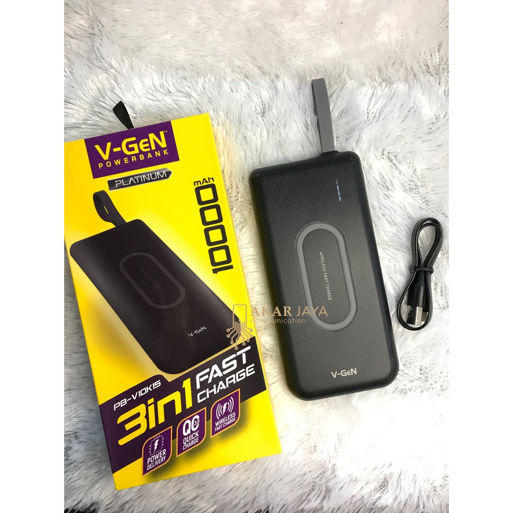 POWERBANK V-GEN/VGEN 10000 MAH QUICK CHARGE 3.0 AMP WIRELESS CHARGING PB-V10K15