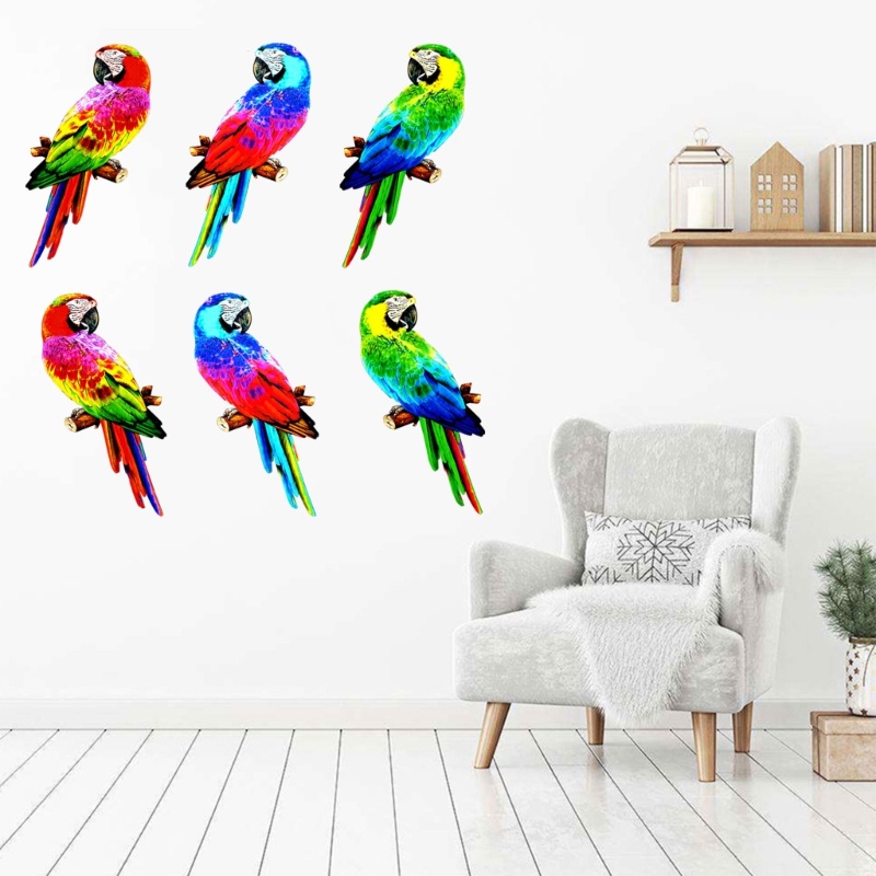 6pcs Patung Burung Beo Bahan Logam Warna-Warni Ukuran 15 Inch Untuk Dekorasi Dinding