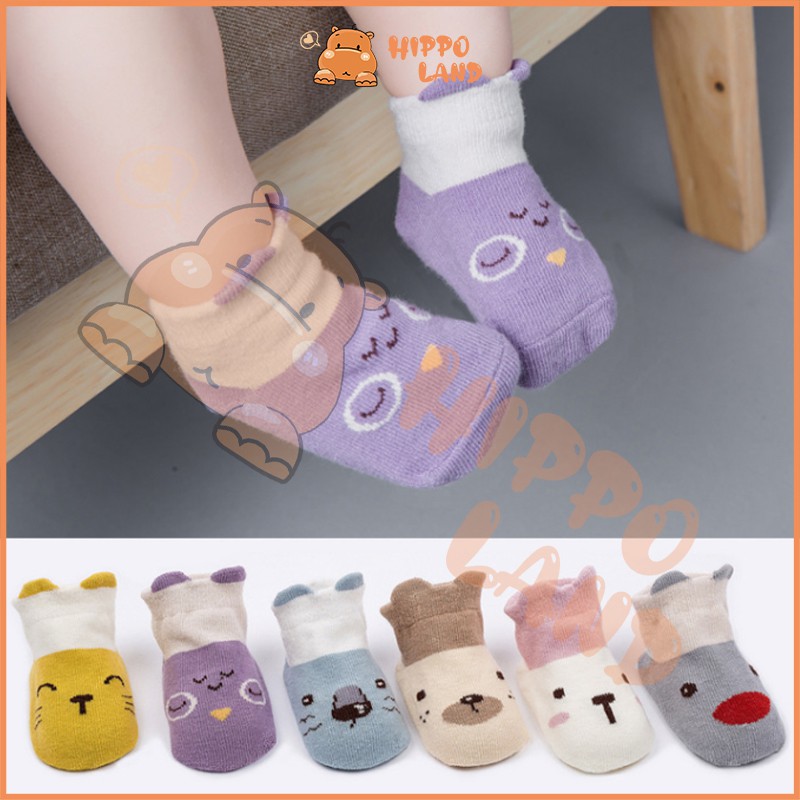 HIPPO LAND kaos kaki bayi lucu kaus kaki anak anti slip/Kaus kaki perahu 6PC 120-125