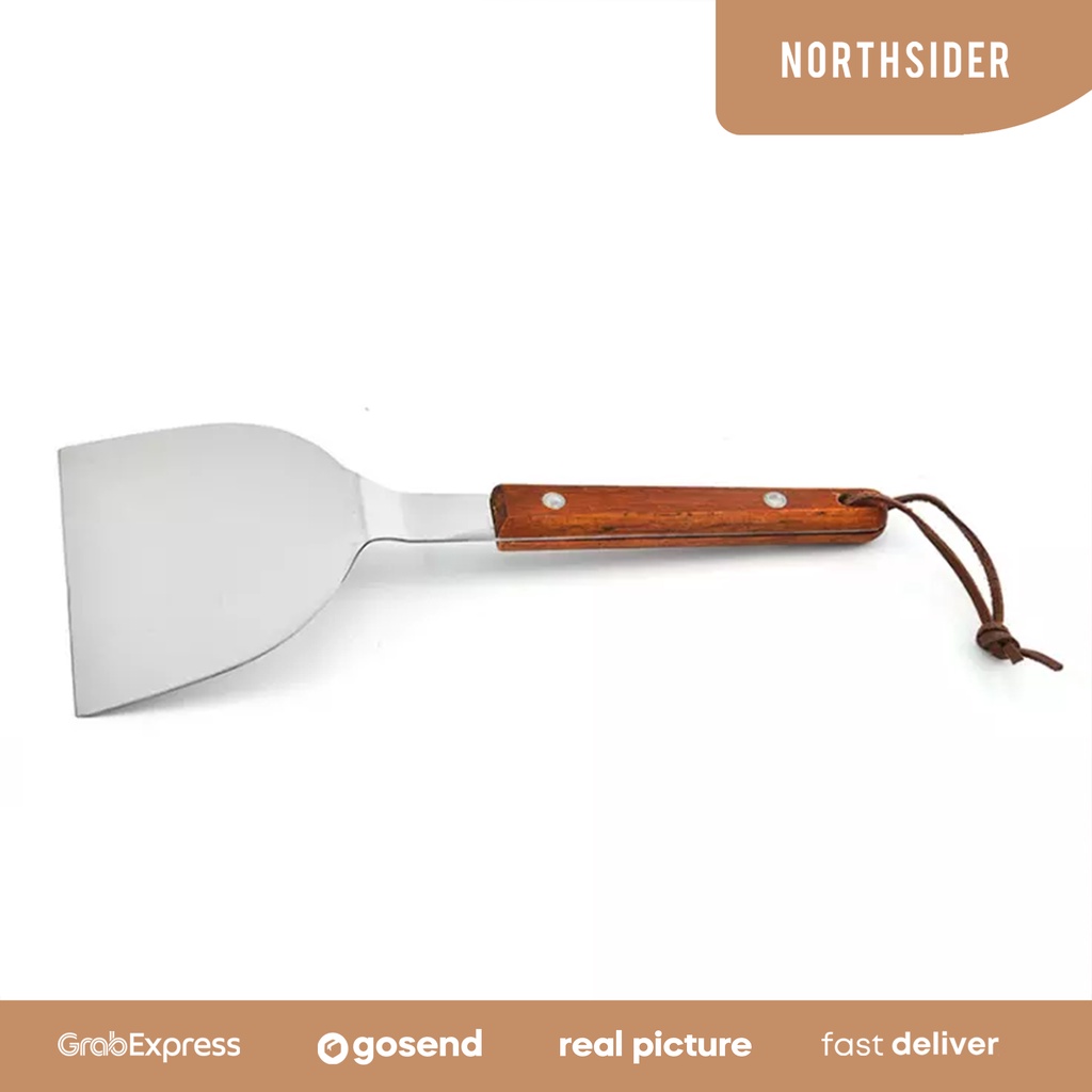 SPATULA MARTABAK PIZZA TEPANYAKI KAPE BURGER STAINLESS HANDLE KAYU