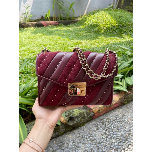 SALE preloved tas michael kors mk  rose merlot shoulder bag medium original 100%