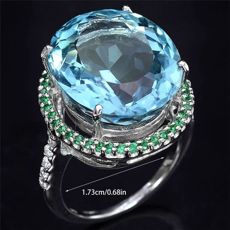 Cincin Silver 925 Bentuk Telur Hias Berlian Zirkon Topaz Biru Laut Hijau Untuk Wanita