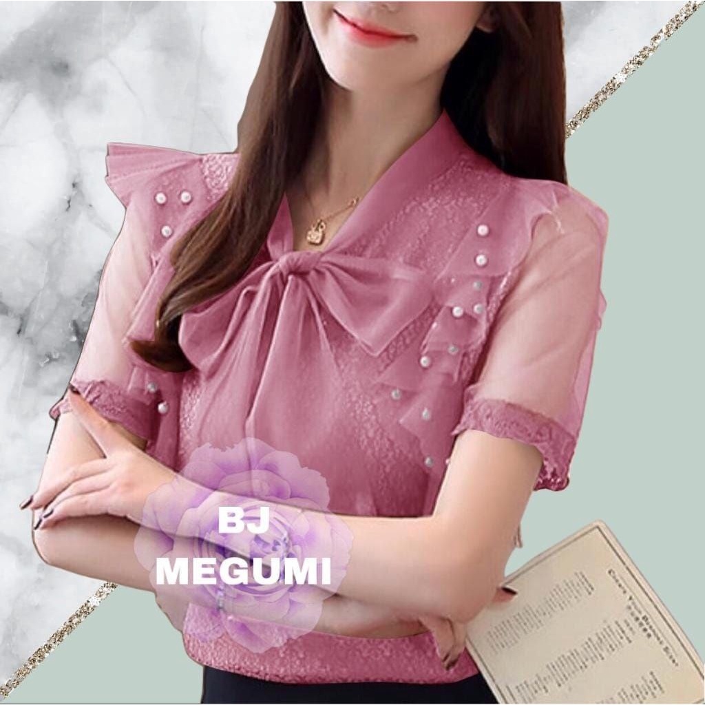 Baju wanita/cewe BLOUSE MEGUMI BAJU ATASAN BAHAN BRUKAT TILE FURING DAN MUTIARA / PAKAIAN PESTA TERLARIS