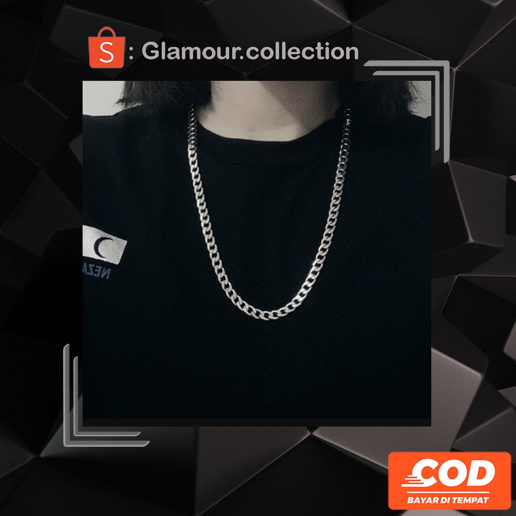 Kalung Titanium HipHop/KPOP model Rantai Silver 55CM Fashion Pria Wanita ANTI KARAT !