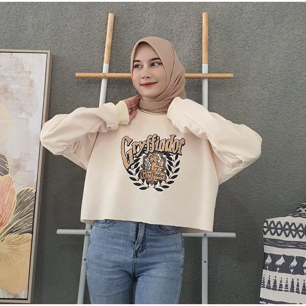 Gryffind0r atasan wanita sweater fleece halus crop