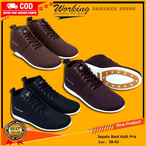 Sepatu Spatu Sapatu Bots Bot Boots Boot  Kulit Kasual  Kerja Kuliah Cowok Cowo Wanita Laki Lak Pria 
