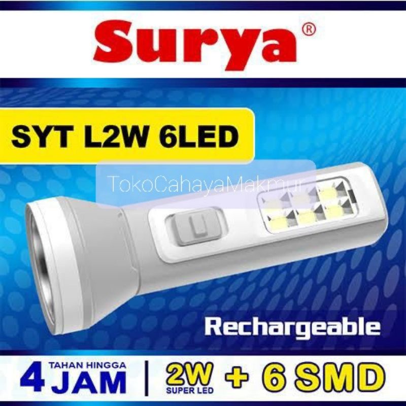 Senter Rechargeable Surya 2W + 6SMD SYT L2W 6LED / Senter Emergency