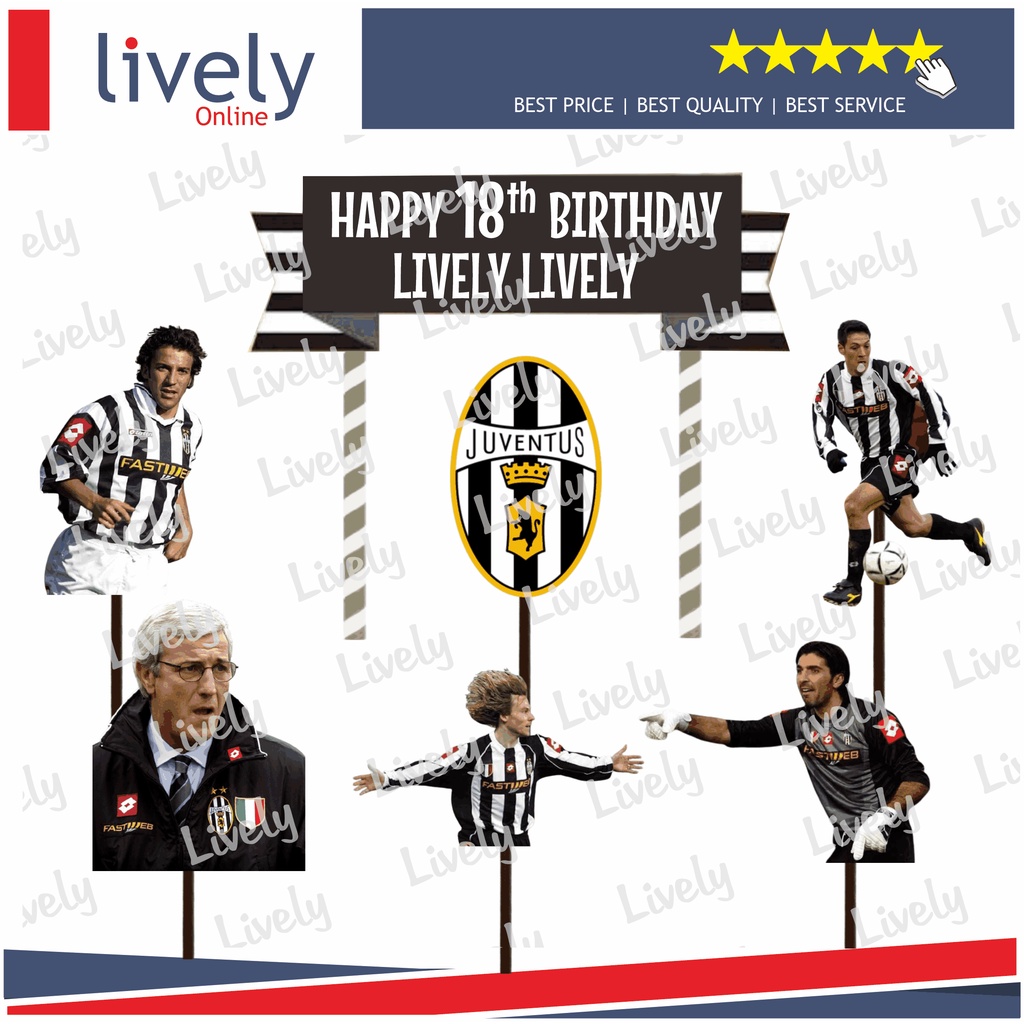 CUSTOM NAMA CAKE TOPPER KARAKTER BOLA JUVENTUS HIASAN KUE ULANG TAHUN HAPPY BIRTHDAY