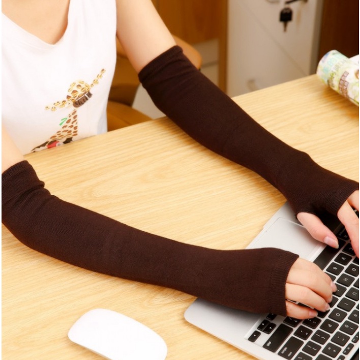 KINGS - F495 Manset Jempol / Manset Tangan Wanita / Handsock Lembut Wanita / Kain Penutup Lengan-Coklat
