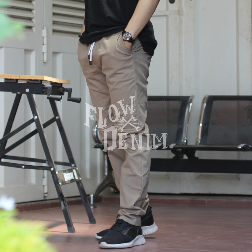 CELANA PANJANG RIP MODEL CHINO PANTS PINGGANG KARET BAHAN PREMIUM HALUS // FLOW DENIM