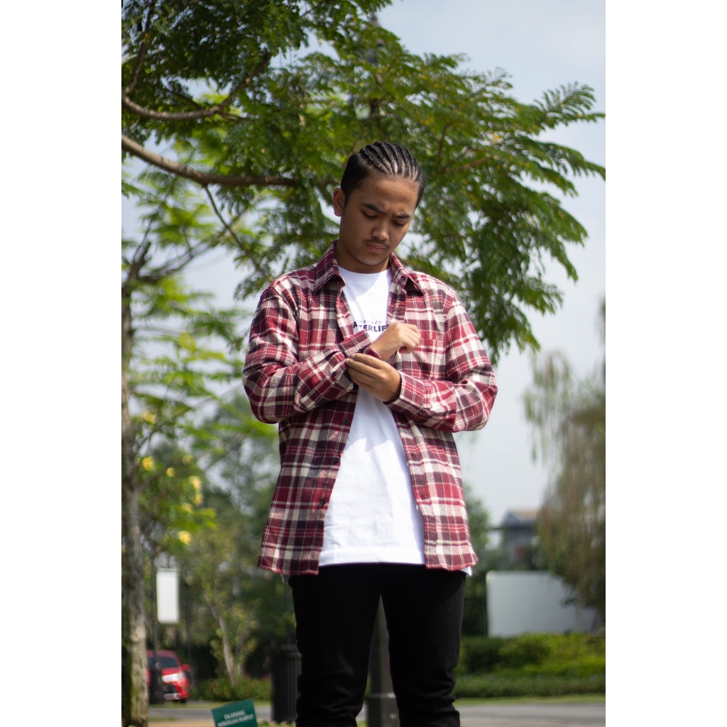 AFTERLIFE - Kemeja Flannel Crimson