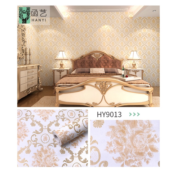 Wallpaper Dinding Ruang Tamu Motif Batik Gold Kecil