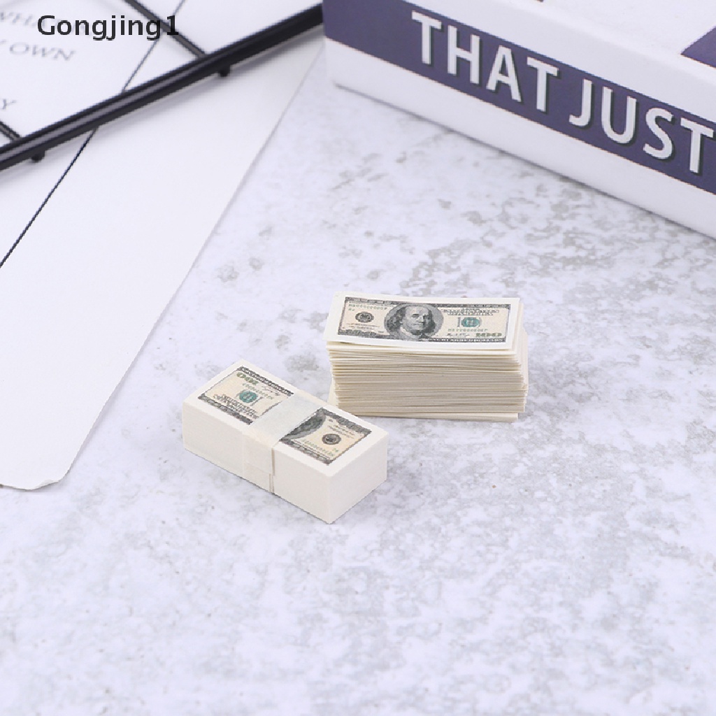 Gongjing 1 / 100 Lembar / Set Miniatur Uang Dollar Amerika Skala 1: 12 Untuk Aksesoris Rumah Boneka