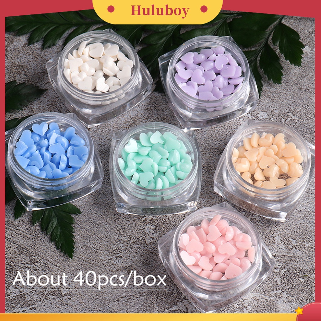Huluboy Huluboy♡ 40pcs / Box Ornamen Hati 3D Mini Warna Putih Pink Untuk Dekorasi Nail Art Charms