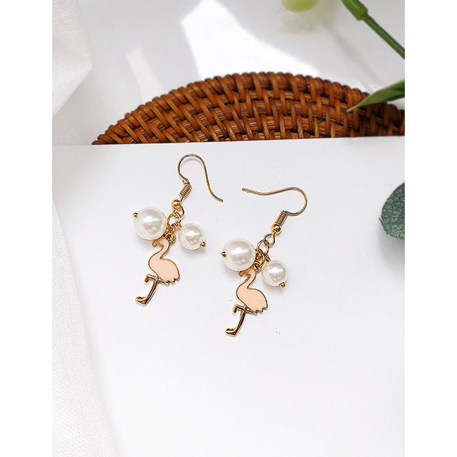 LRC Anting Gantung Fashion Pink Flamingos Shape Decorated Earrings