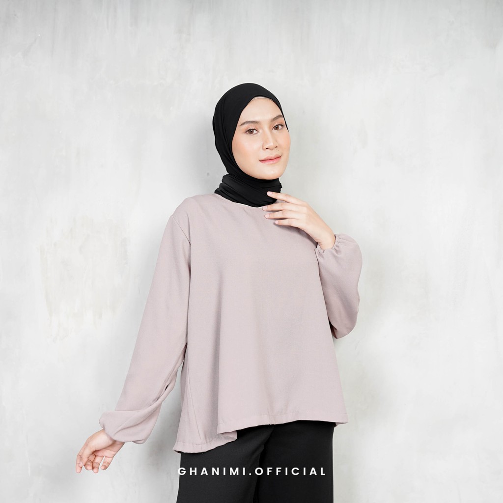 Ghanimi - Nazla Inner / atasan Basic Lengan Panjang / blus polos daily casual formal / blus simple lengan karet wudhu friendly / blus hitam putih polos