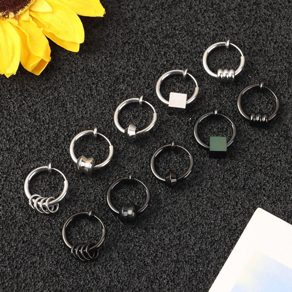 Preva Anting Punk Wanita Laki Laki Perempuan Tanpa Sakit Earring Clip Anting Stainless Steel Untuk Remaja Hoops Palsu