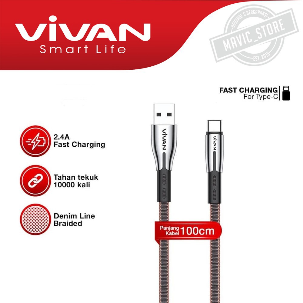 Kabel Data Fast Charging Vivan BTK-C 1M Cable Data Type C 3A USB-C - Garansi Resmi 1 Tahun