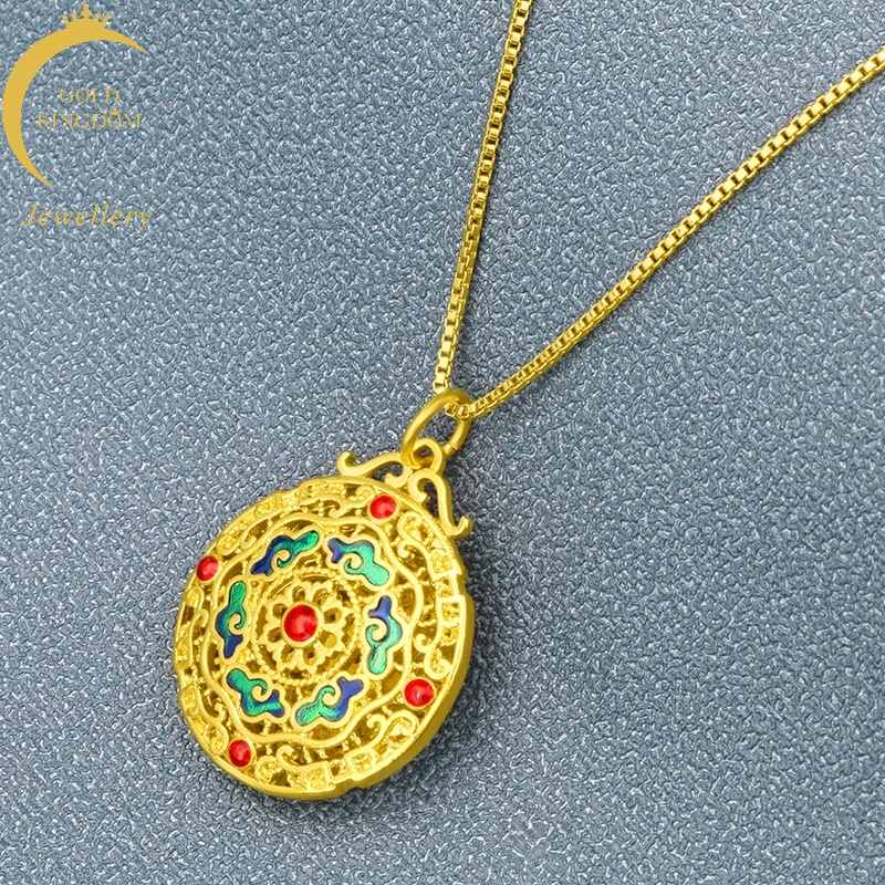 Kalung Lapis Emas Asli Kadar 375 Dengan Liontin Batu Halo Bulat Motif Kompas Warna Biru Untuk Pria Dan Wanita