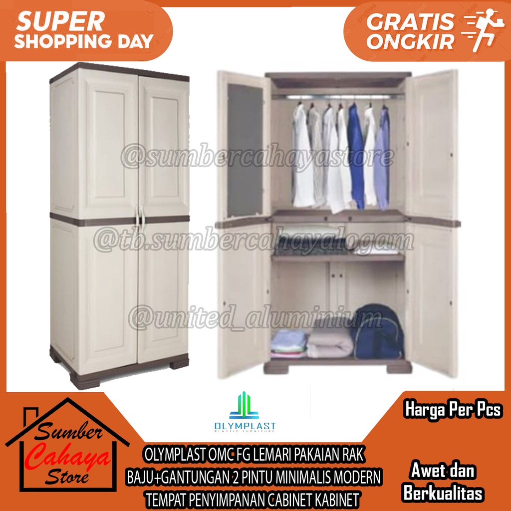 OLYMPLAST OMC FG LEMARI PAKAIAN RAK BAJU+GANTUNGAN 2 PINTU MINIMALIS MODERN TEMPAT PENYIMPANAN CABIN
