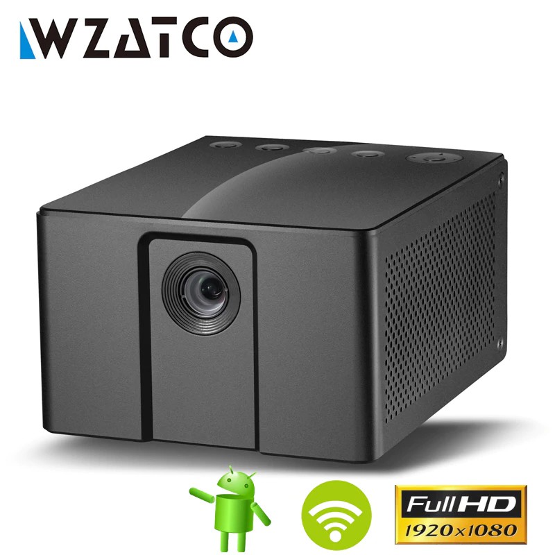 Gratis ongkir WZATCO 1920*1080P Full HD Android WIFI Portable DLP Projector Game Beamer Proyector