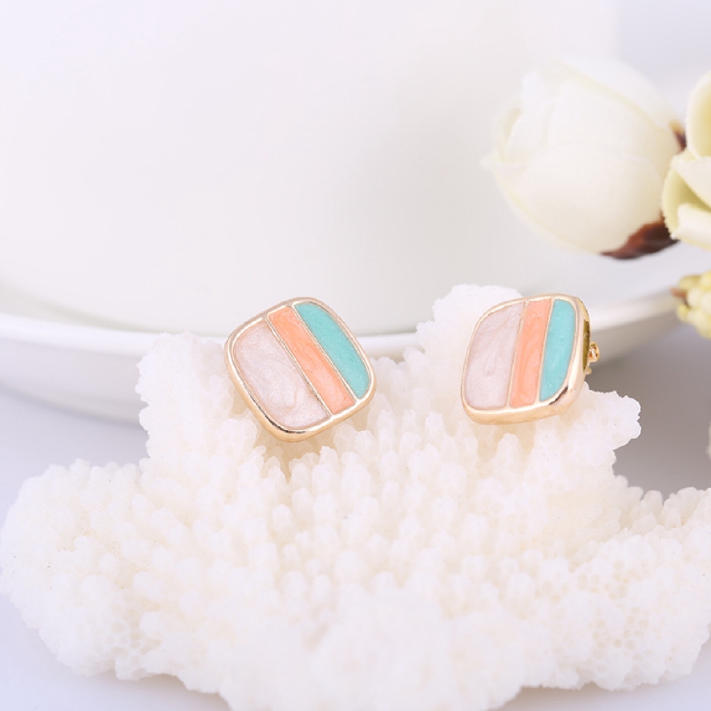 Anting Klip Enamel Bentuk Kotak Warna-Warni Untuk Wanita