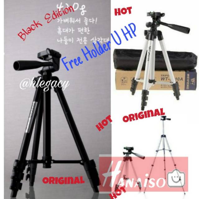 FREE ONGKIR Termurah MEDAN - Weifeng Hanaiso WT-3110A Tripod 1 meter 1m Black Silver DSLR Kamera HP Mirrorless