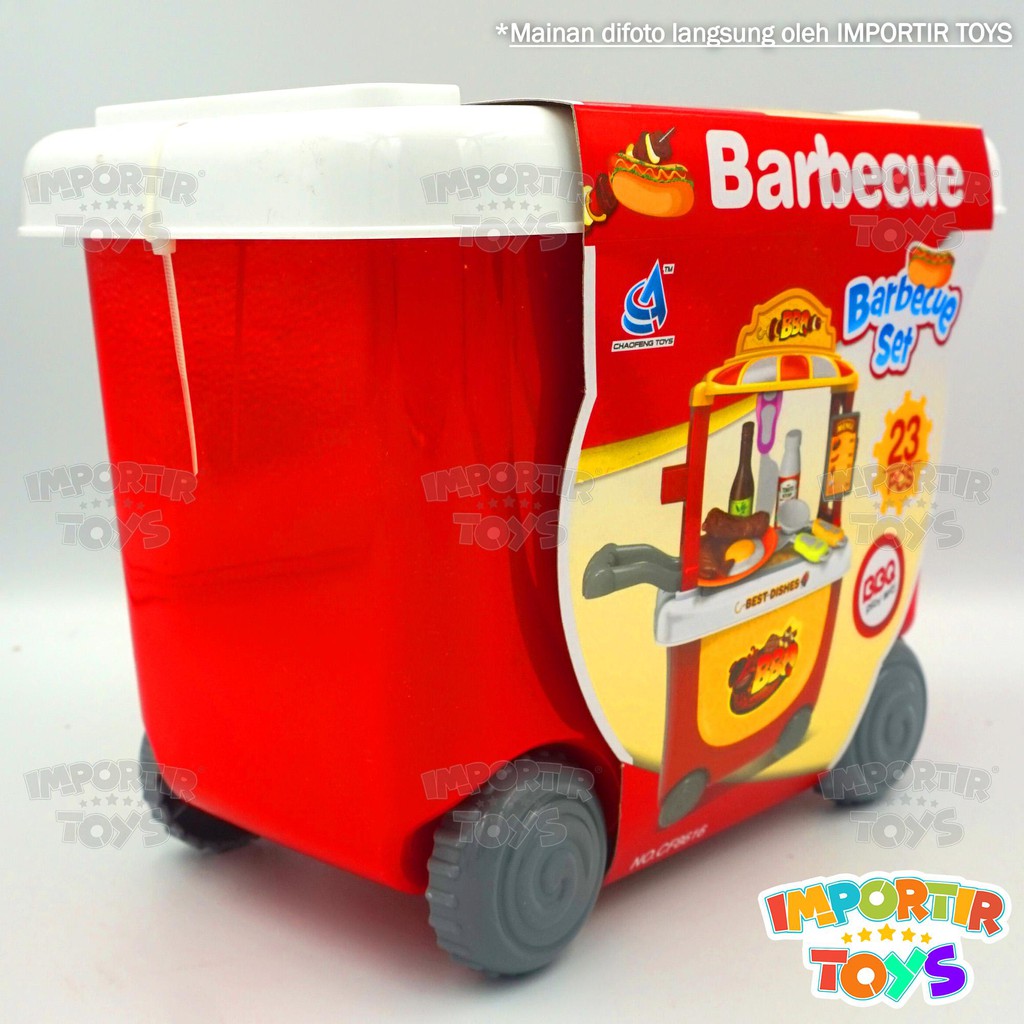 MAINAN ANAK BARBEKYU TROLI + AKSESORIS (PIRING,SENDOK,BOTOL SAUS BBQ) IMPORT QUALITY