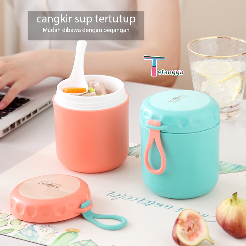 Mangkok sup Cangkir sup Anti Tumpah Panci sup Portable Free Sendok / Ice Multifungsi Gelas Soup