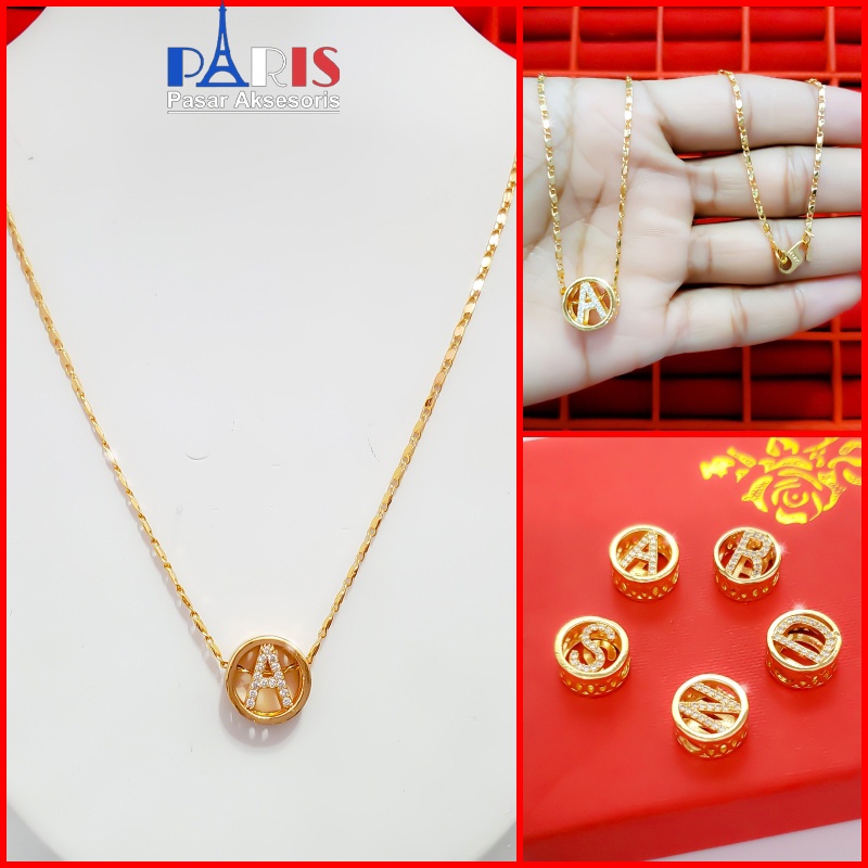 KalungTempe Set Liontin Huruf Permata Bulat GOLD