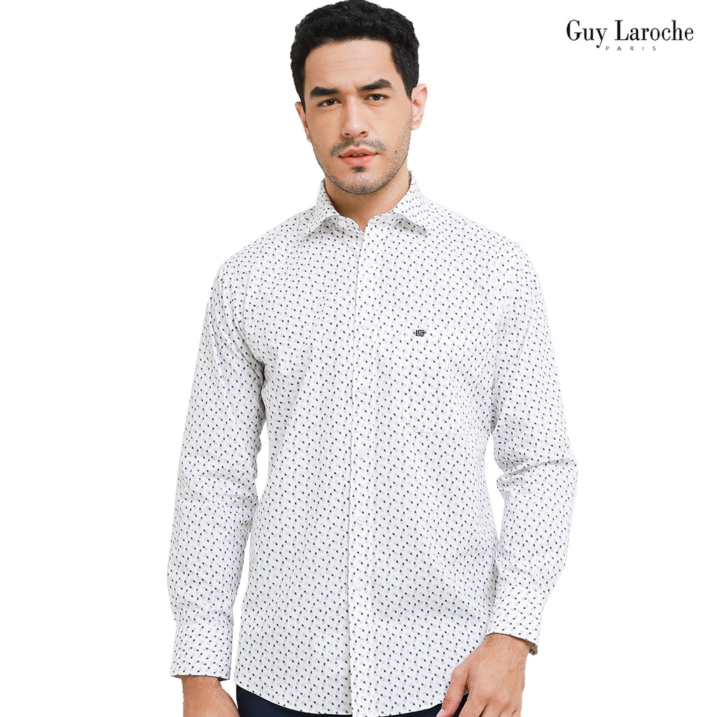 Kemeja Pria Lengan Panjang Guy Laroche Pineapple Print Putih
