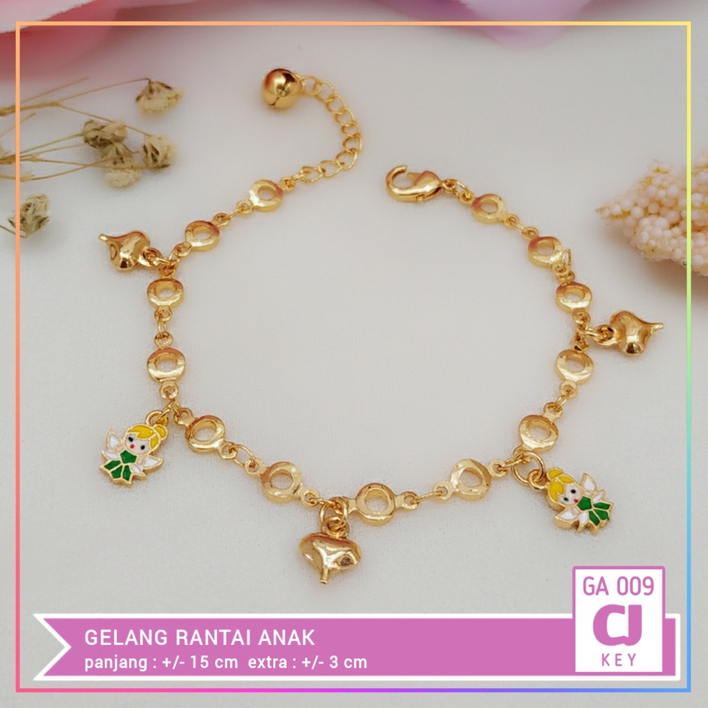 Gelang kaki xuping gelang kaki/tangan anak tingkerbell hijau cantik perhiasan baby lapis emas gold GA 009