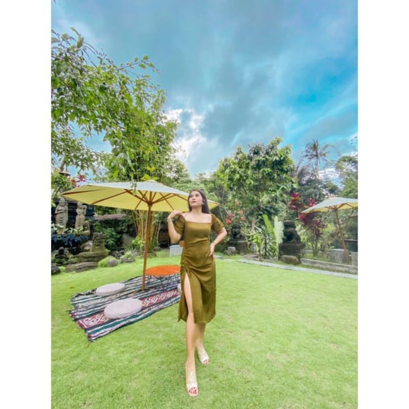 Lala Dress Korea/Dress Serut Belah Samping/BodyCon/Dress Jumbo