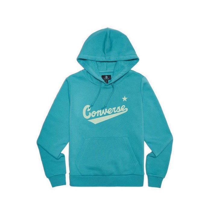 JAKET WANITA Converse Women's Center Front Nova Hoodie - Har Teal - Teal, ASIA M TERBARU CROP IMPORT
