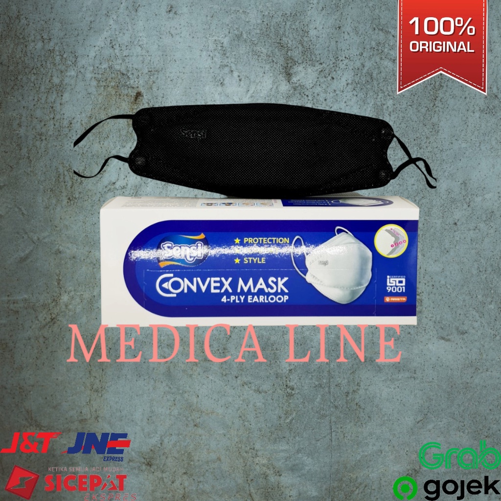 Convex Sensi Mask/Masker Sensi Convex 4ply isi 20 - Hitam