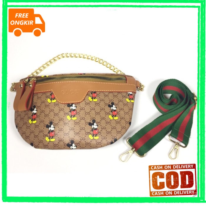 BISA COD Tas wanita waist bag Import Gucci Mickey Mouse Bumbag (KUALITAS SUPER) READY STOK