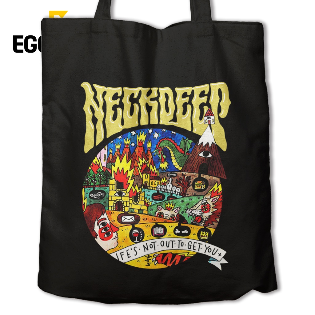 EGOCULA Tote Bag Neck Deep Pria Wanita Tas Jinjing Sekolah Kuliah Resleting 30x40