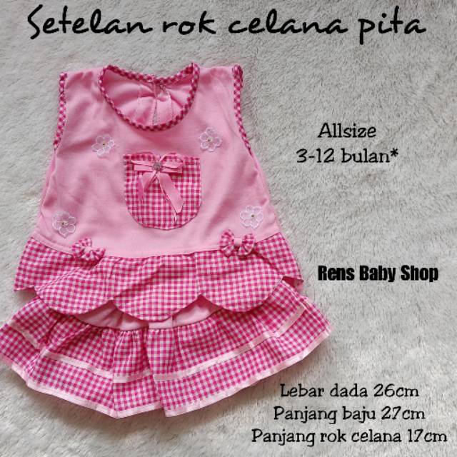 Popi setelan dress singlet rok celana saku pita bayi perempuan cewek