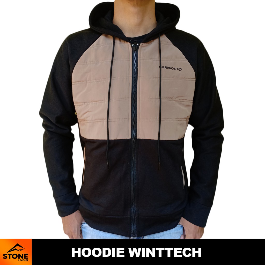 Stone Leather - Jaket Pria Hoodie Winttech Light Grey Brown