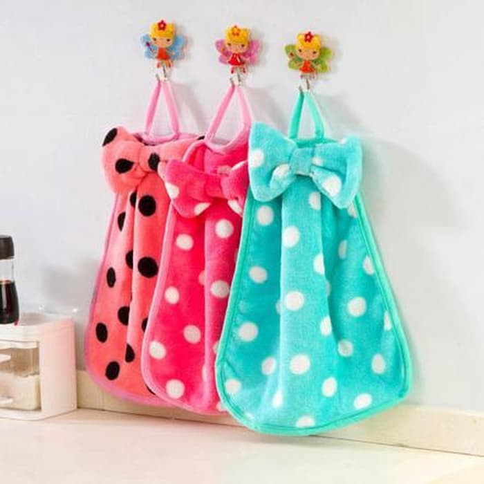 

READY Lap Tangan Handuk Hand Towel Microfiber Micropiber Wastafel Pita Dapur Polkadot Gantung Cendol