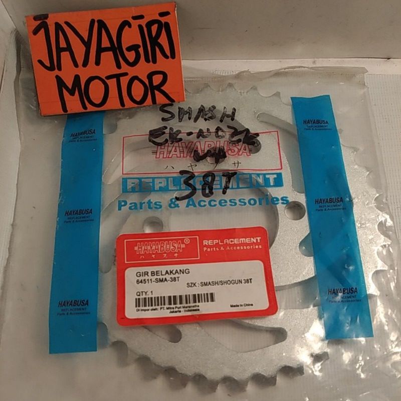 Gear Belakang Smash Shogun Satria 2T TRS 428 38T 39T 40T 43T 45T RC 80 100 110 Tornado Thunder RGR 2Tak RU 120 Hiu Lumba Gigi Tarik Rantai Roda Chain Kit Chainkit Sprocket Gear Set Gearset Gir Girset Drive Komplit Rear Old New Lama Baru Suzuki SGP FU GP-Hayabusa - 38T