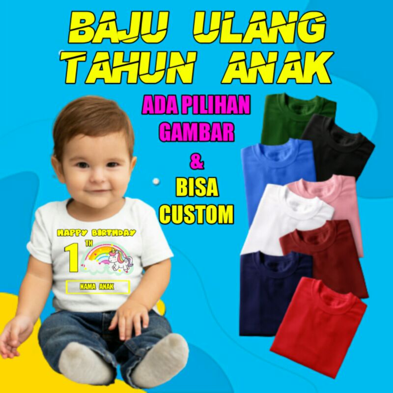 KAOS COSTUM ULANG TAHUN ANAK SABLON FOTO NAMA TULISAN TERMURAH