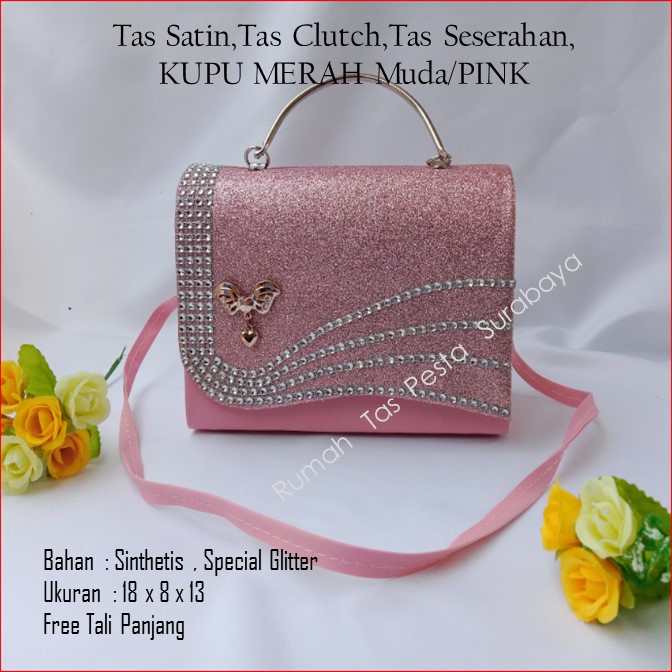 Tas Cewek,Tas Clutch,Tas Seserahan,KUPU MERAH Muda_PINK